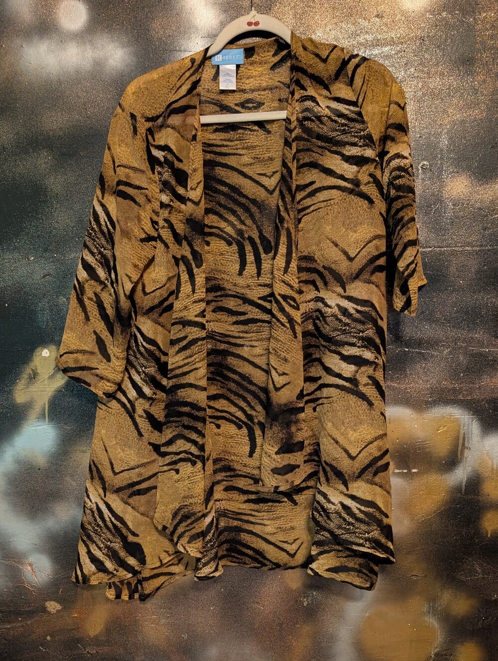 Tiger-Print Open-Front Kimono - Brown/Black